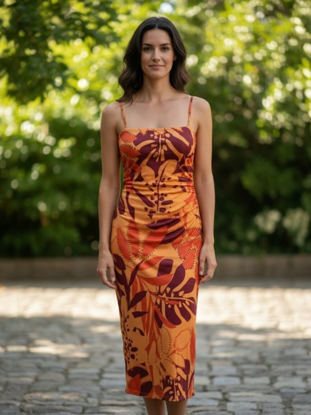 House of Harlow 1960 NWT Ruched Foliage Print Satin Slip Midi Side Slit Dress M